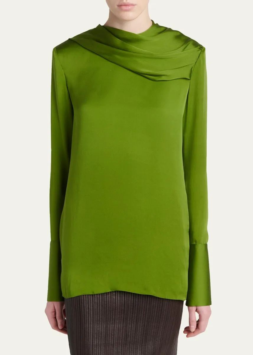 Tom Ford Draped Silk Long-Sleeve Tunic Blouse | Thumbnail 4 Tom Ford Draped Silk Long-Sleeve Tunic Blouse | Thumbnail 4
