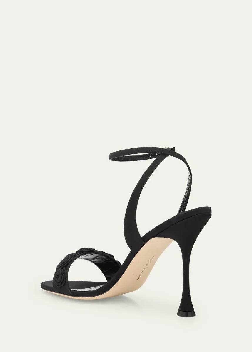 Manolo Blahnik 105mm Raosnu Crochet Flower Ankle-Strap Sandals | Thumbnail 4