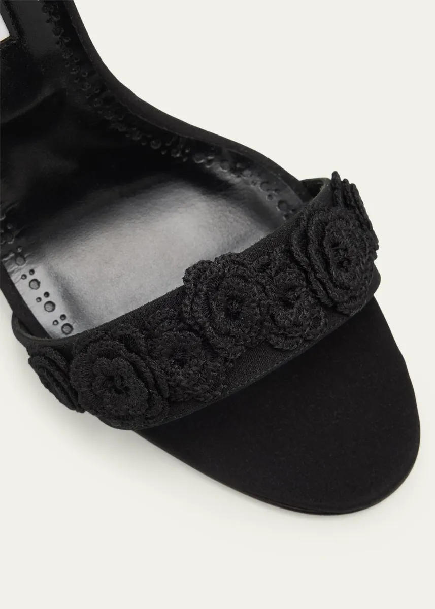 Manolo Blahnik 105mm Raosnu Crochet Flower Ankle-Strap Sandals | Thumbnail 5