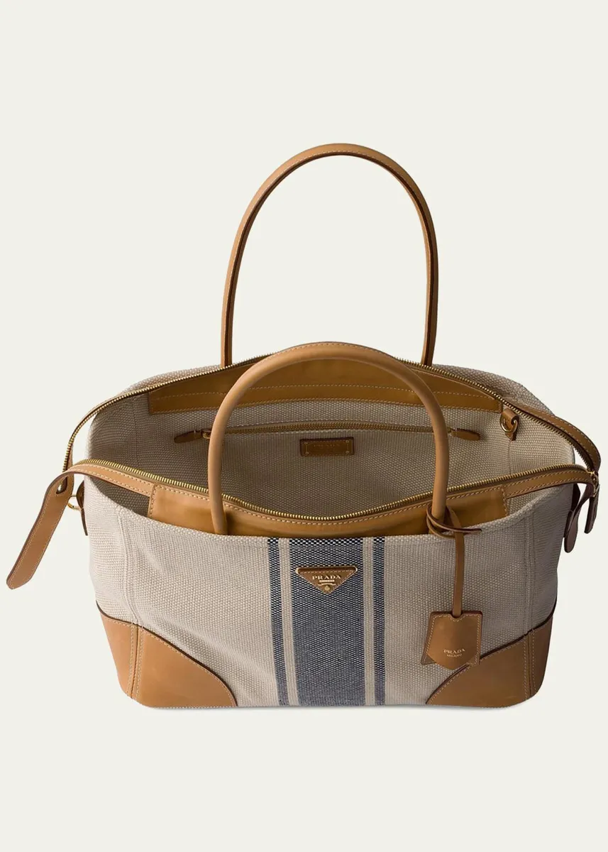 Prada Large Canvas and Leather Tote Bag | Thumbnail 3 Prada Large Canvas and Leather Tote Bag | Thumbnail 3