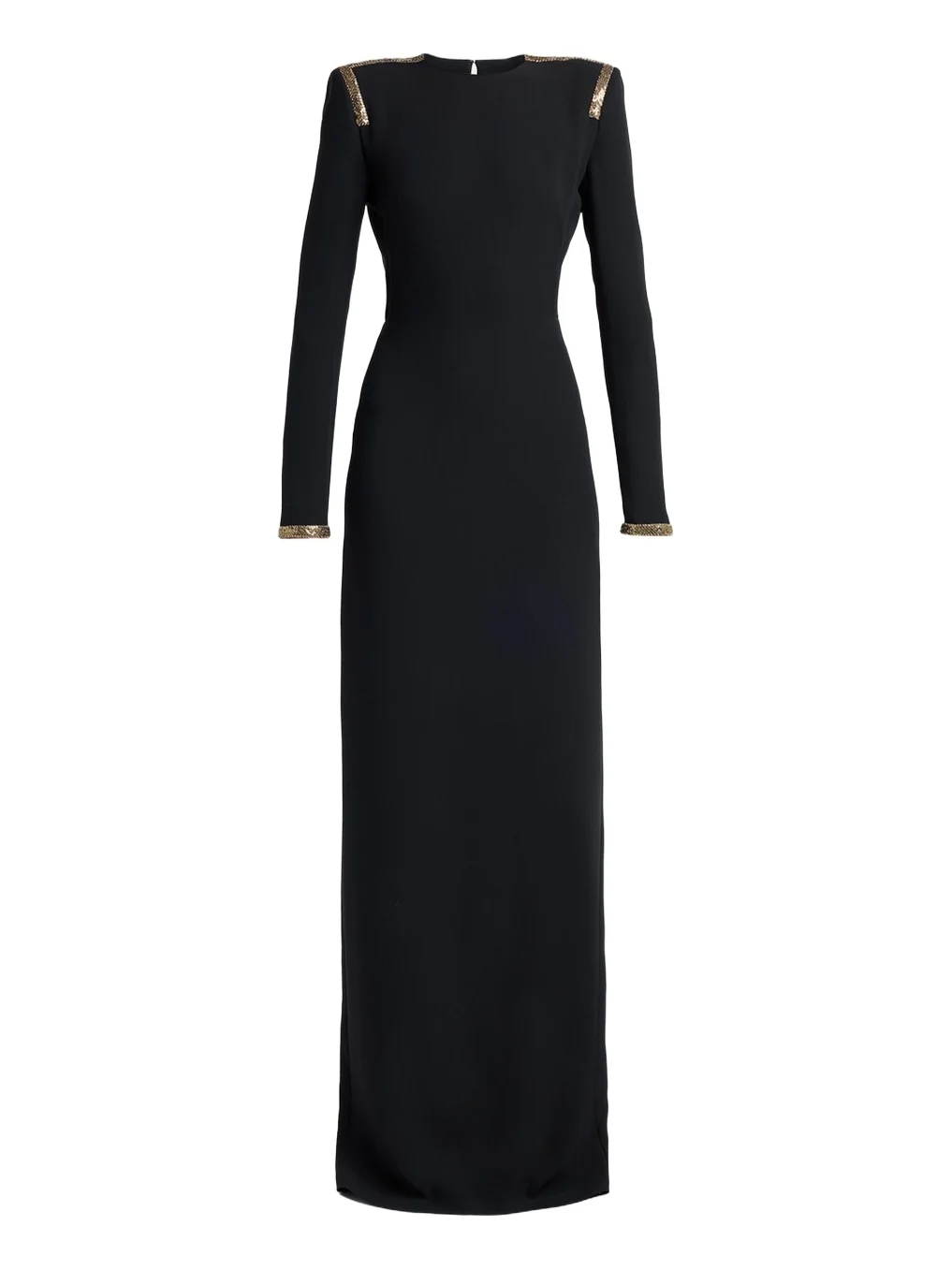 Long-Sleeve Chainmail-Trim Silk Column Gown Long-Sleeve Chainmail-Trim Silk Column Gown