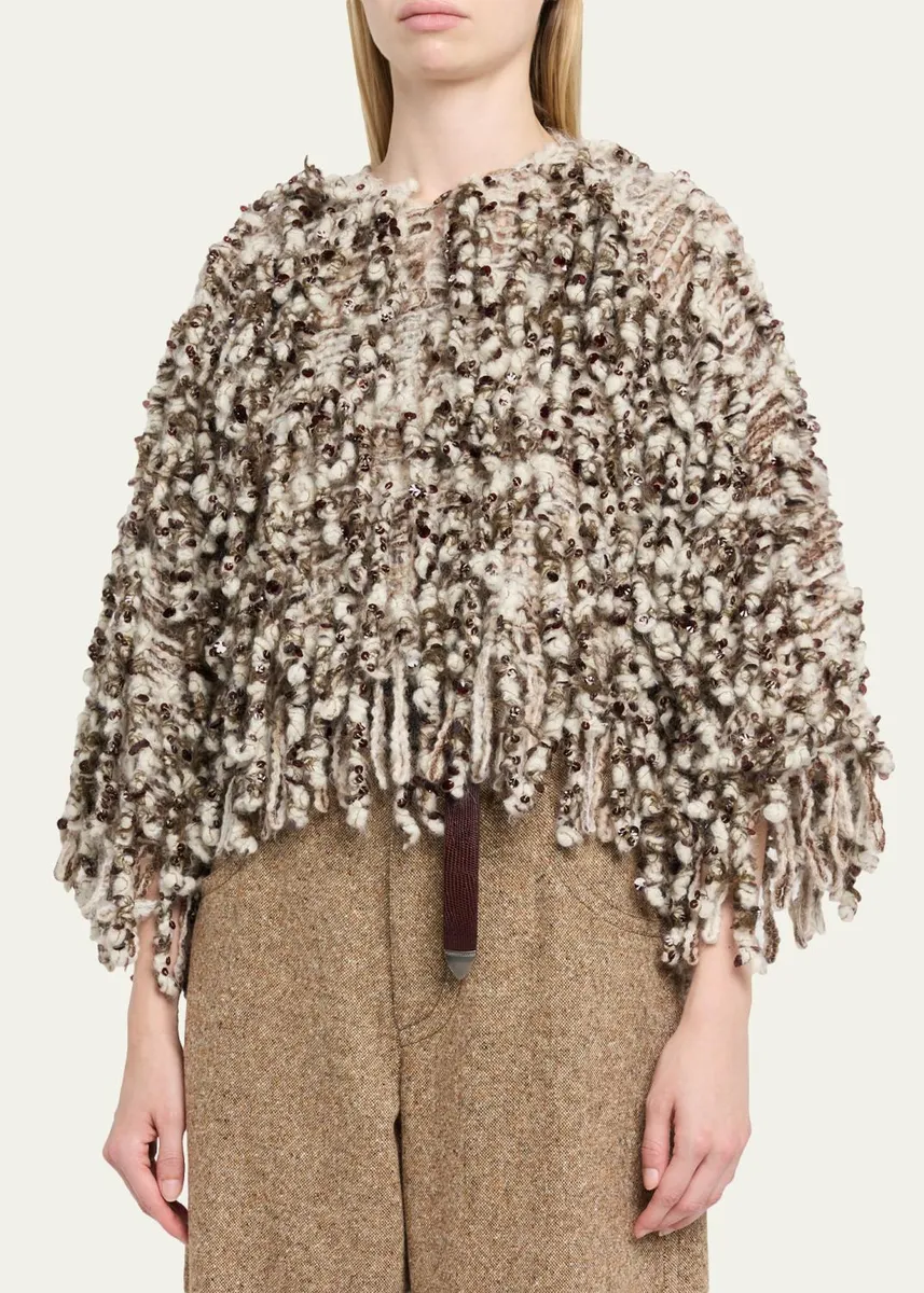 Brunello Cucinelli Embellished Curly Mohair Cape | Thumbnail 4 Brunello Cucinelli Embellished Curly Mohair Cape | Thumbnail 4