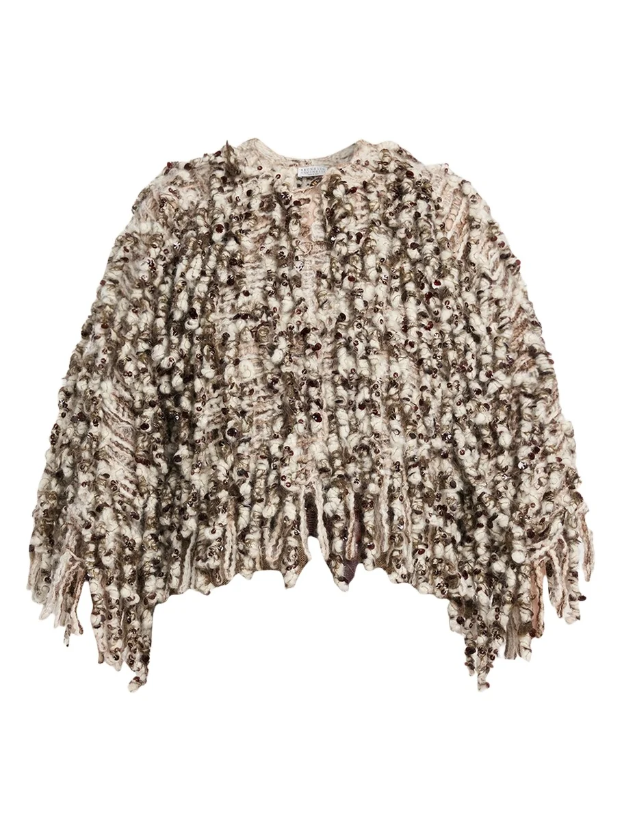 Brunello Cucinelli Embellished Curly Mohair Cape