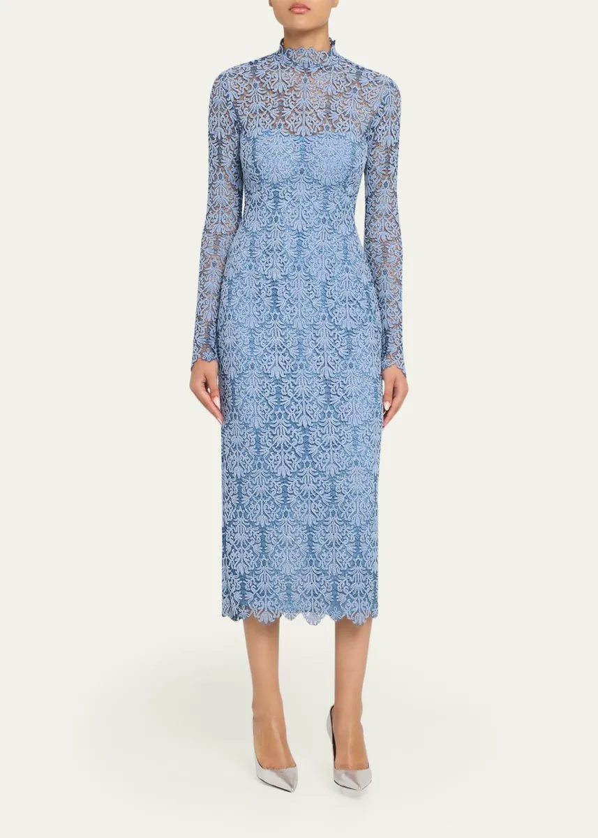 Lela Rose Chenille Lace Long-Sleeve Midi Dress | Thumbnail 2 Lela Rose Chenille Lace Long-Sleeve Midi Dress | Thumbnail 2