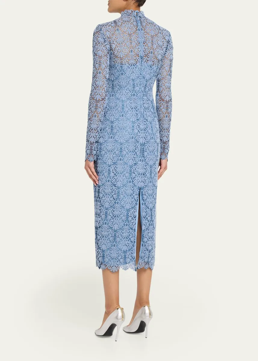 Lela Rose Chenille Lace Long-Sleeve Midi Dress | Thumbnail 3 Lela Rose Chenille Lace Long-Sleeve Midi Dress | Thumbnail 3