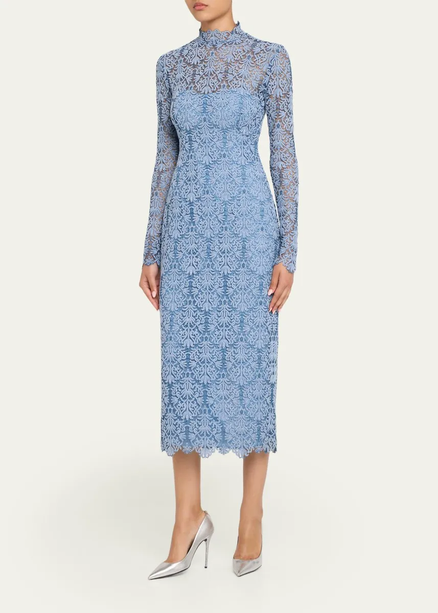 Lela Rose Chenille Lace Long-Sleeve Midi Dress | Thumbnail 4 Lela Rose Chenille Lace Long-Sleeve Midi Dress | Thumbnail 4