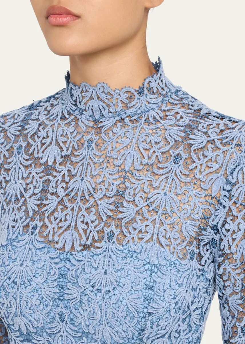 Lela Rose Chenille Lace Long-Sleeve Midi Dress | Thumbnail 5 Lela Rose Chenille Lace Long-Sleeve Midi Dress | Thumbnail 5
