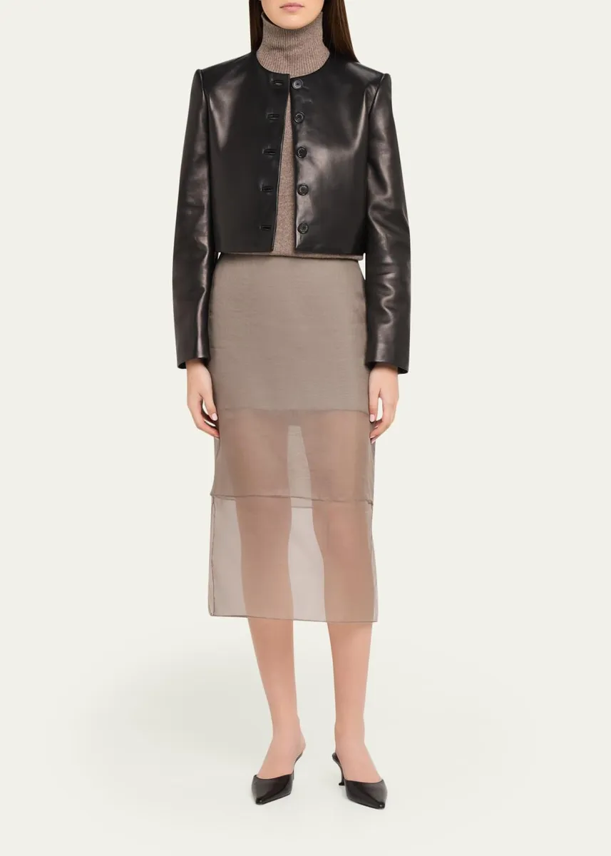 Brandon Maxwell Ryder Leather Cropped Box Jacket | Thumbnail 2 Brandon Maxwell Ryder Leather Cropped Box Jacket | Thumbnail 2