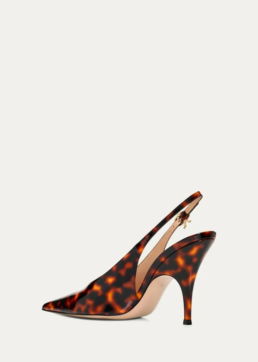 Gianvito Rossi 95mm Sofia Tortoiseshell Patent Leather Slingback Pumps | Thumbnail 4