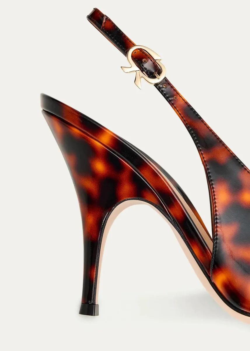 Gianvito Rossi 95mm Sofia Tortoiseshell Patent Leather Slingback Pumps | Thumbnail 5