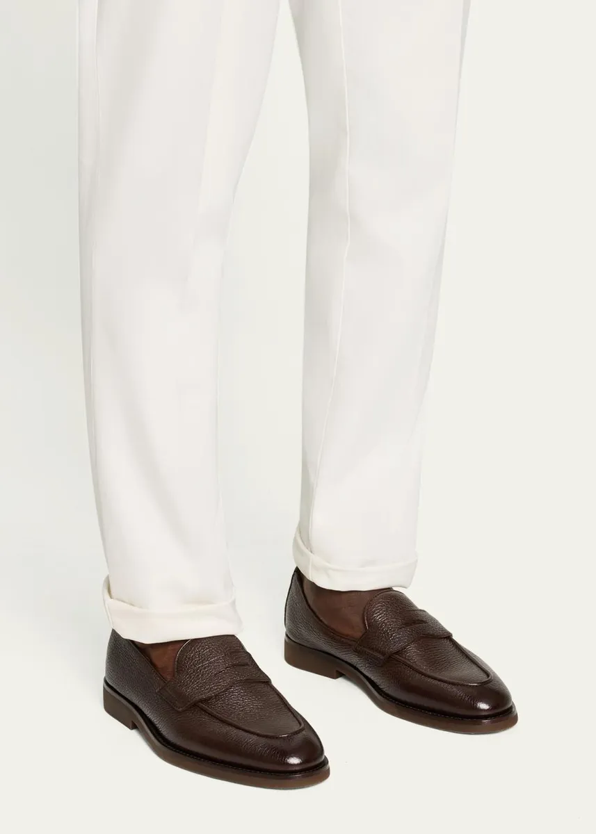 Brunello Cucinelli Men's Deerskin Flex-Sole Penny Loafers | Thumbnail 2 Brunello Cucinelli Men's Deerskin Flex-Sole Penny Loafers | Thumbnail 2