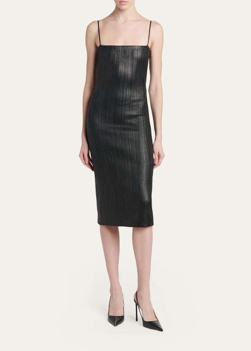 Tom Ford Fluted Leather Sleeveless Midi Dress | Thumbnail 2 Tom Ford Fluted Leather Sleeveless Midi Dress | Thumbnail 2