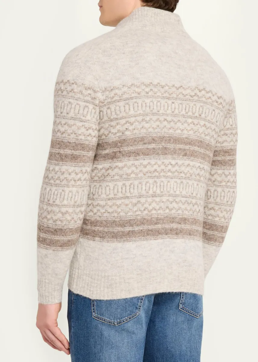 Brunello Cucinelli Men's Geometric Stripe Full-Zip Cardigan | Thumbnail 3 Brunello Cucinelli Men's Geometric Stripe Full-Zip Cardigan | Thumbnail 3