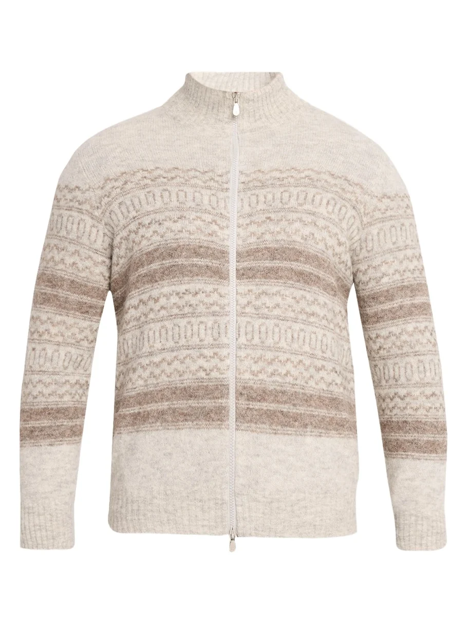 Brunello Cucinelli Men's Geometric Stripe Full-Zip Cardigan