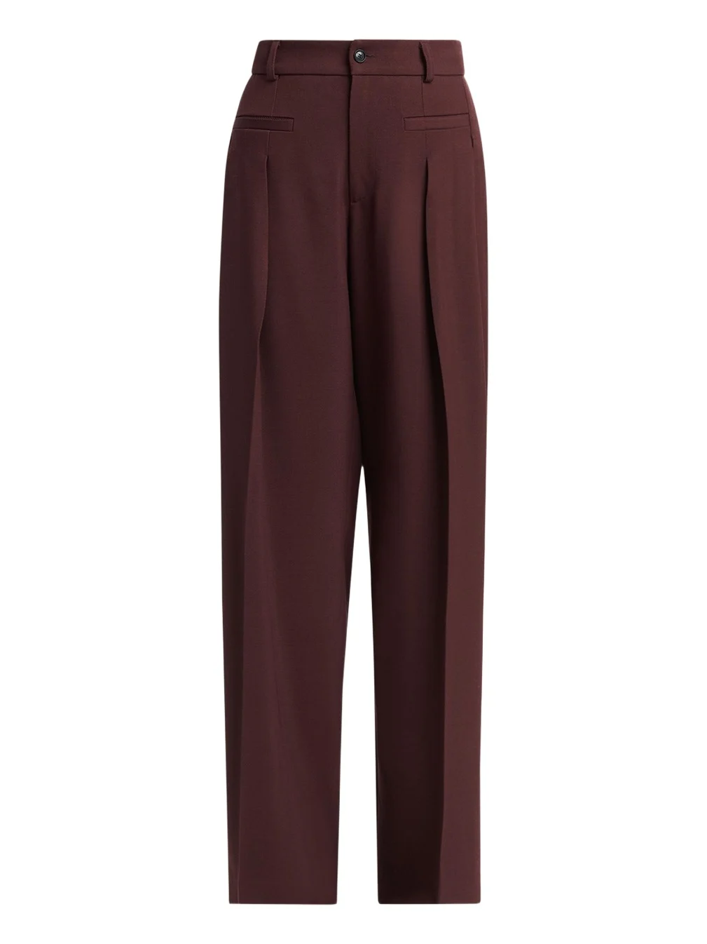 Pleated Wool-Silk Straight-Leg Trousers
