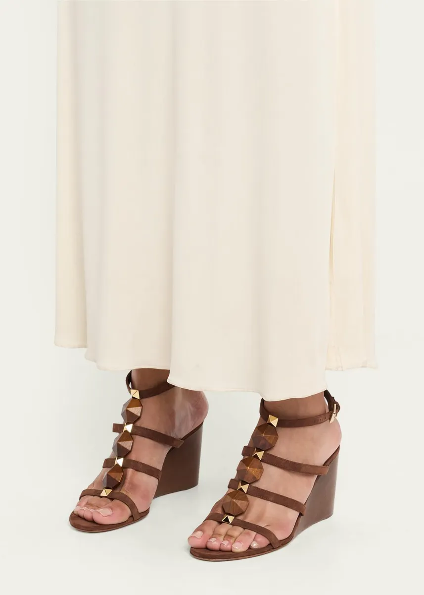 Gianvito Rossi 70mm Wooden Stud Suede Caged Sandals | Thumbnail 2