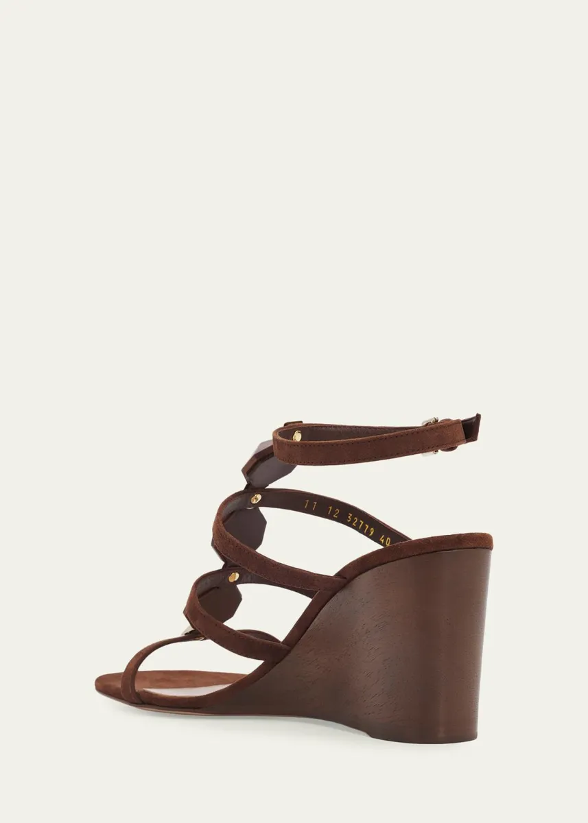 Gianvito Rossi 70mm Wooden Stud Suede Caged Sandals | Thumbnail 4