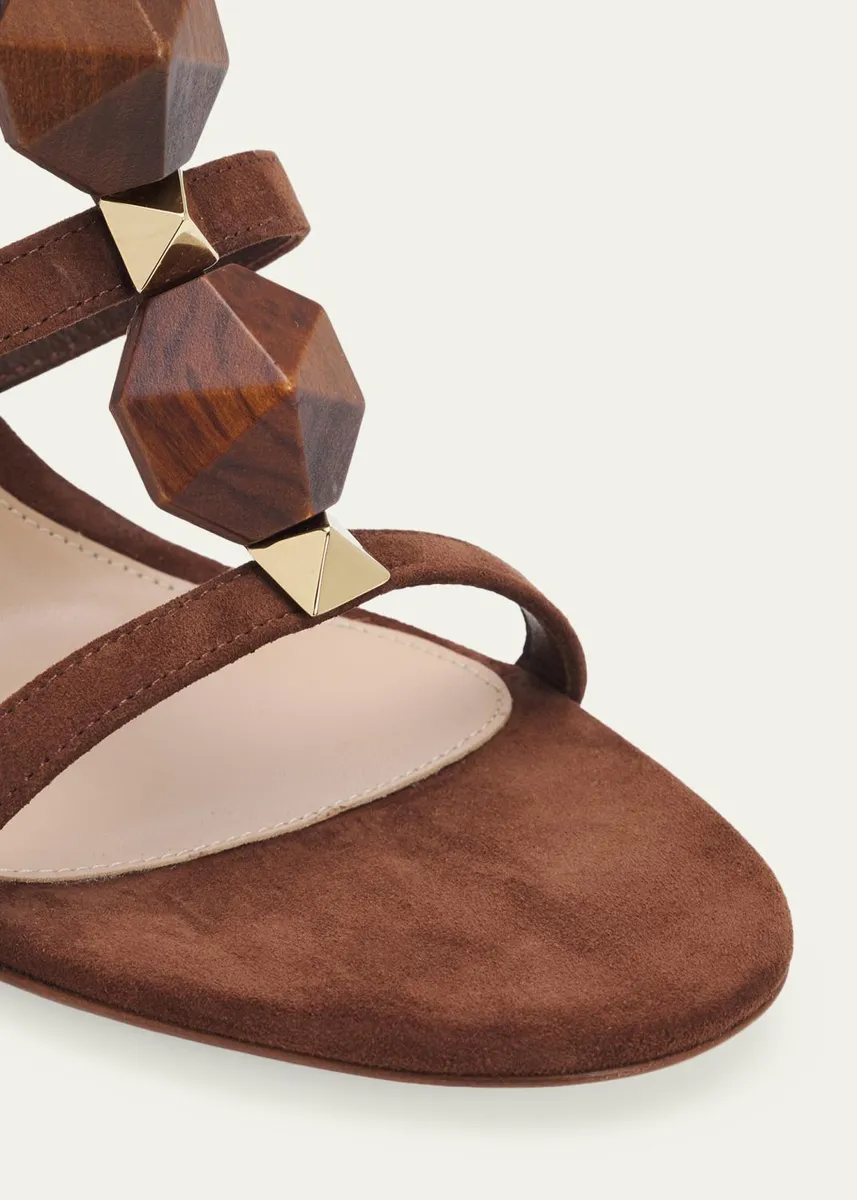 Gianvito Rossi 70mm Wooden Stud Suede Caged Sandals | Thumbnail 5