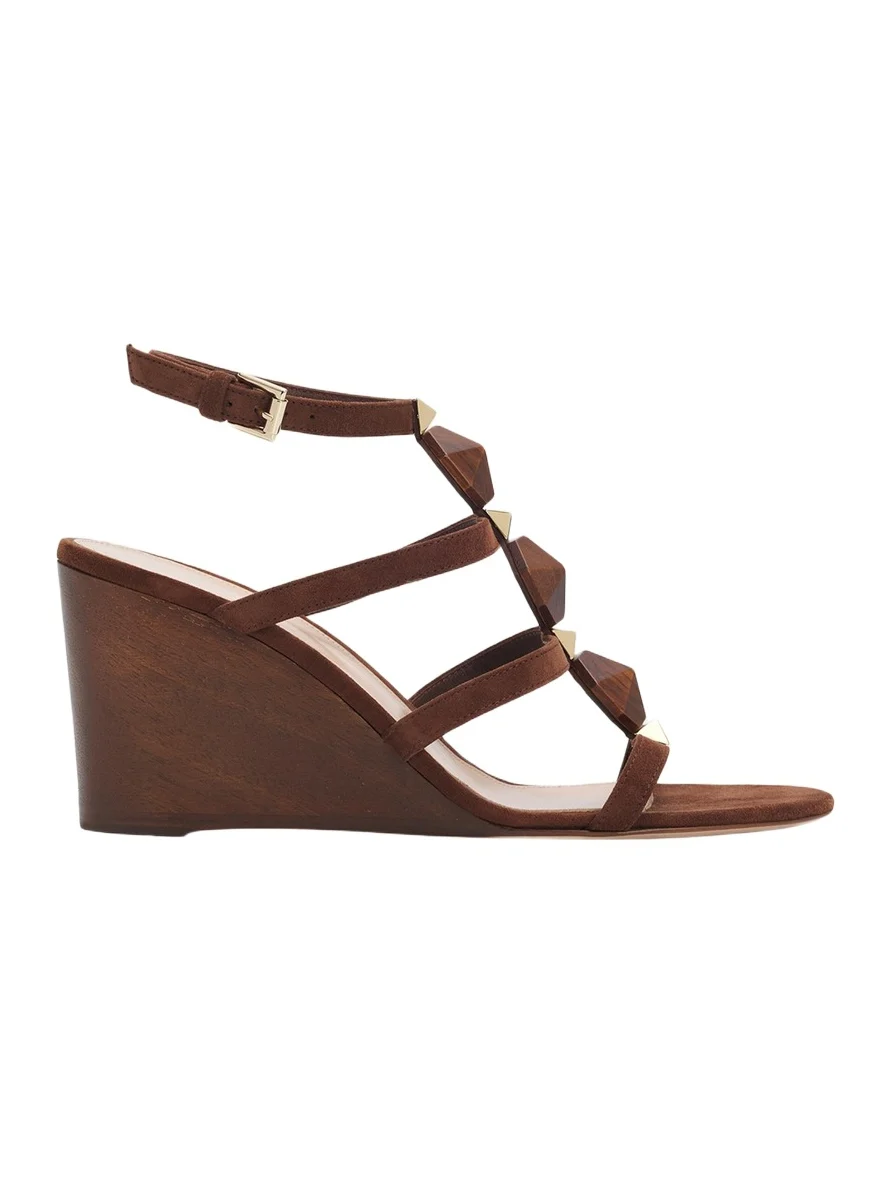 70mm Wooden Stud Suede Caged Sandals 70mm Wooden Stud Suede Caged Sandals