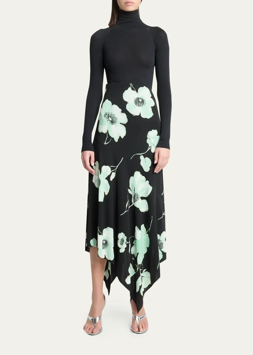 ALAÏA Asymmetric Floral-Print Jersey Midi Skirt | Thumbnail 2