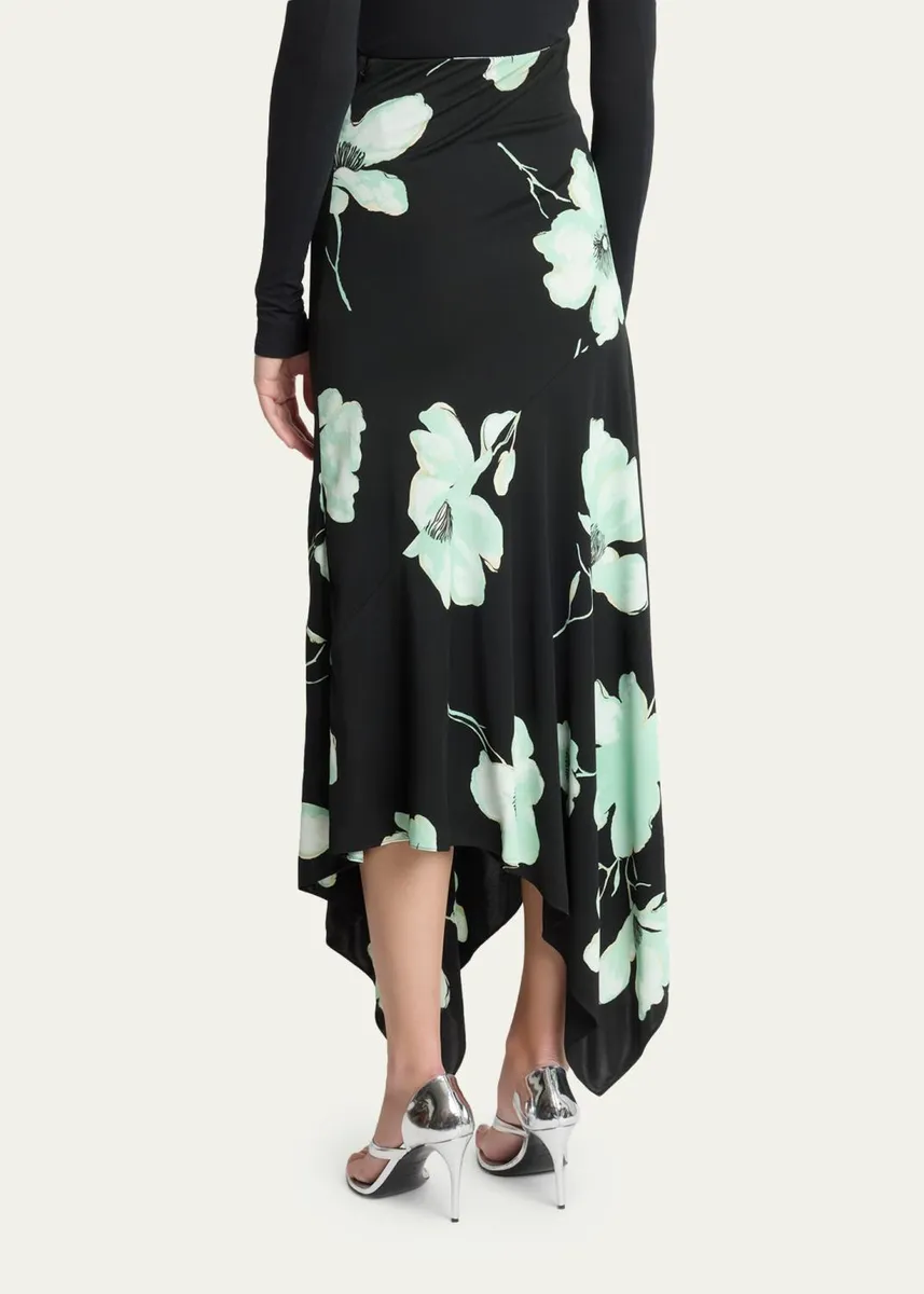 ALAÏA Asymmetric Floral-Print Jersey Midi Skirt | Thumbnail 3