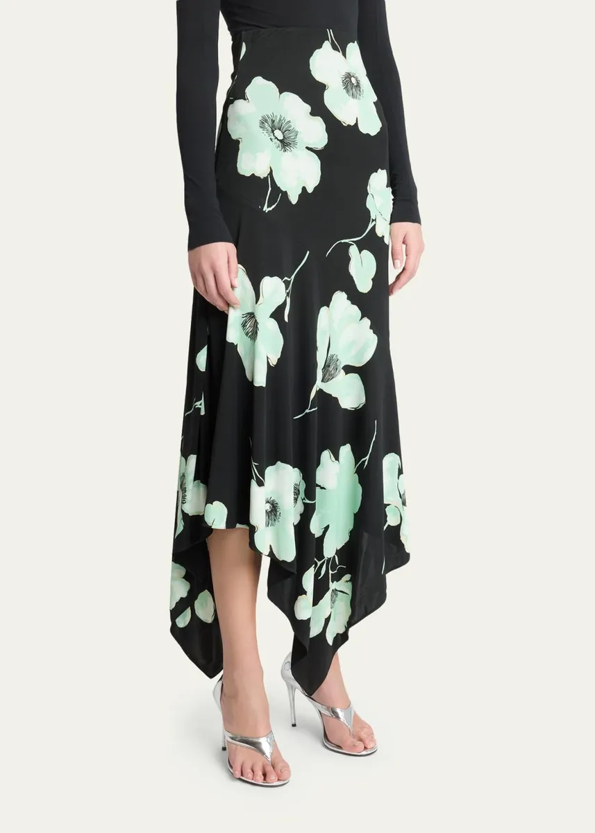 ALAÏA Asymmetric Floral-Print Jersey Midi Skirt | Thumbnail 4