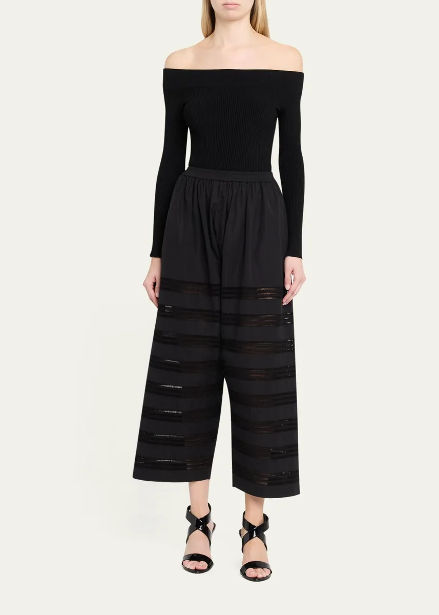 ALAÏA Embroidered Cotton Wide-Leg Crop Culotte Pants | Thumbnail 2