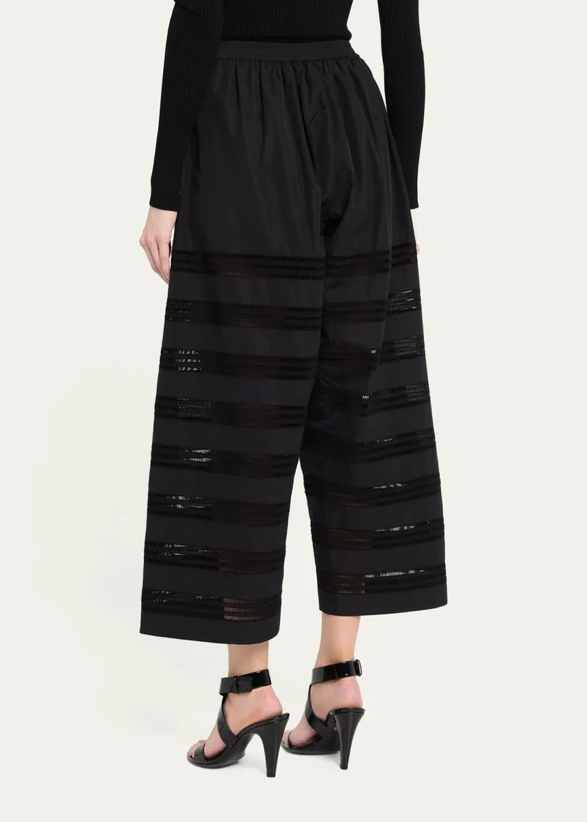 ALAÏA Embroidered Cotton Wide-Leg Crop Culotte Pants | Thumbnail 3
