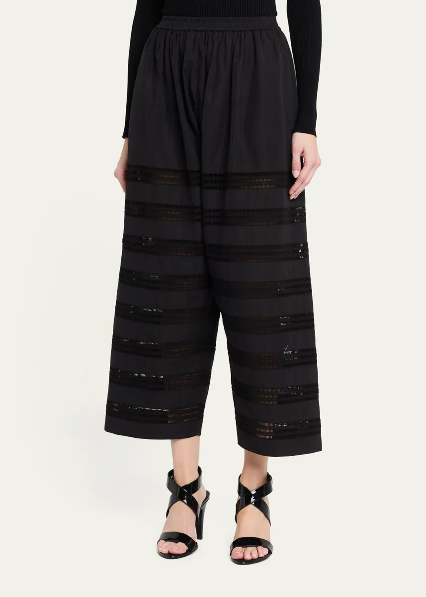 ALAÏA Embroidered Cotton Wide-Leg Crop Culotte Pants | Thumbnail 4