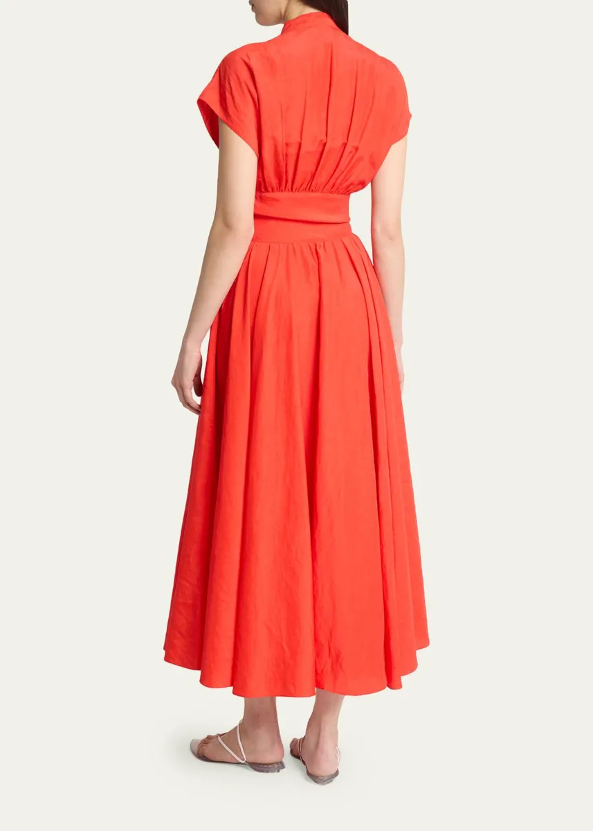 ALAÏA Plunging Belted Linen Midi Dress | Thumbnail 3 ALAÏA Plunging Belted Linen Midi Dress | Thumbnail 3