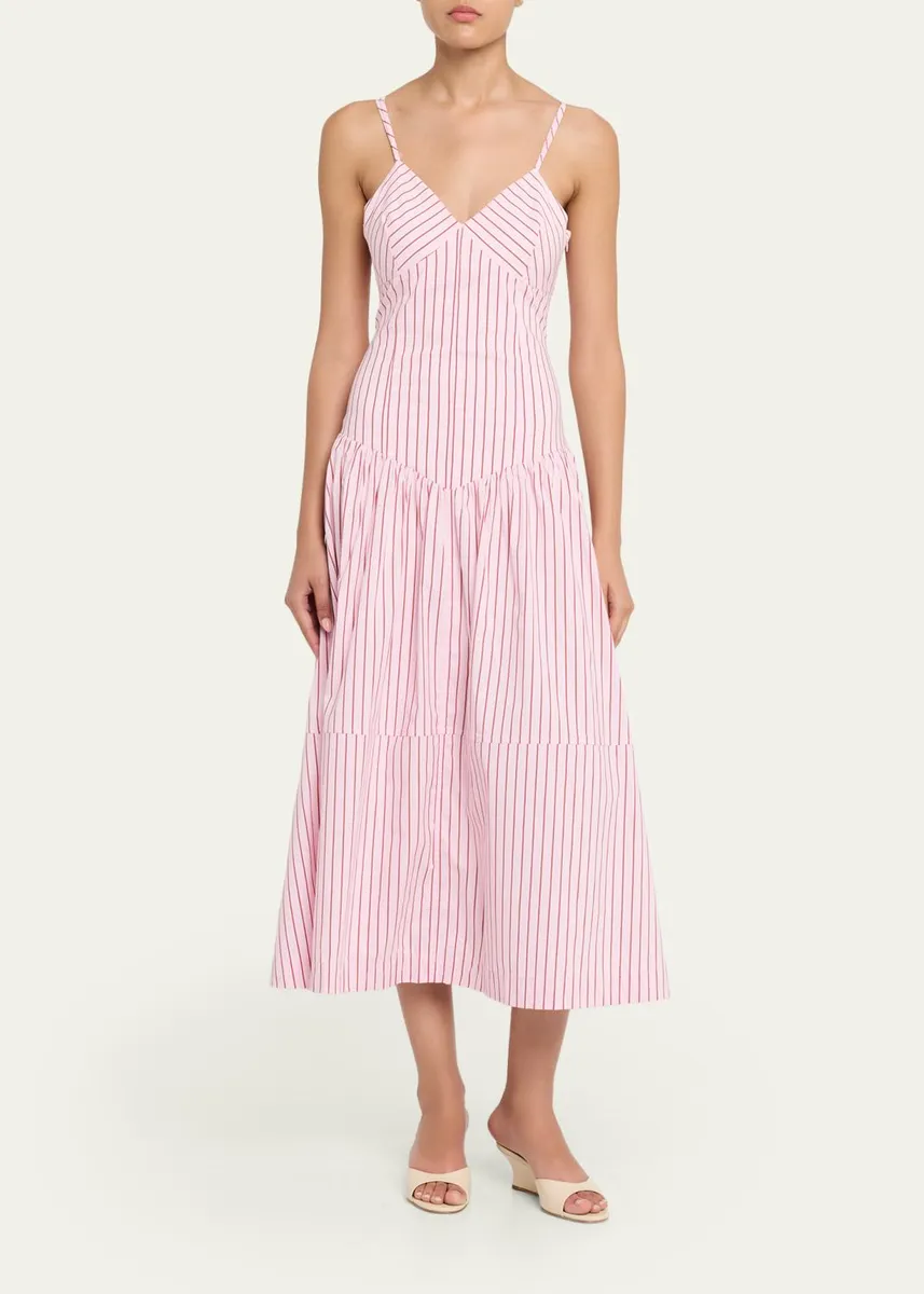 Cinq à Sept Rose Stripe Drop-Waist Midi Dress | Thumbnail 2 Cinq à Sept Rose Stripe Drop-Waist Midi Dress | Thumbnail 2