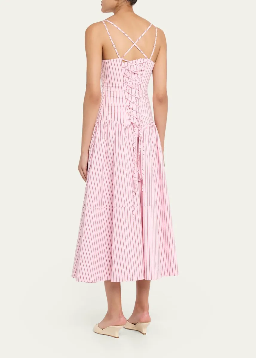 Cinq à Sept Rose Stripe Drop-Waist Midi Dress | Thumbnail 3 Cinq à Sept Rose Stripe Drop-Waist Midi Dress | Thumbnail 3