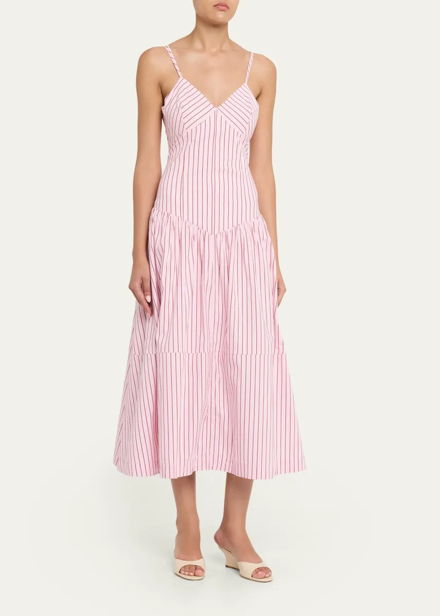 Cinq à Sept Rose Stripe Drop-Waist Midi Dress | Thumbnail 4 Cinq à Sept Rose Stripe Drop-Waist Midi Dress | Thumbnail 4