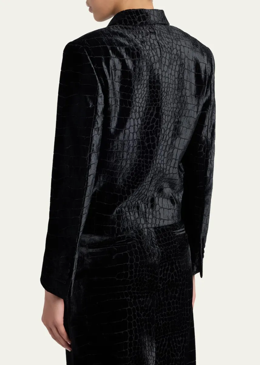 Tom Ford Croc-Embossed Velvet Single-Breasted Jacket | Thumbnail 3