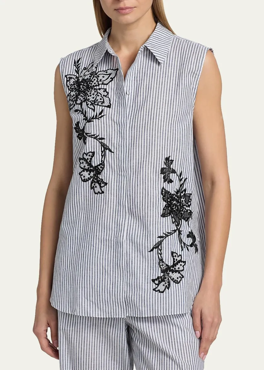 Kobi Halperin Aerin Striped Floral-Embroidered Blouse | Thumbnail 4