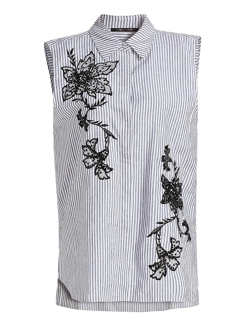 Aerin Striped Floral-Embroidered Blouse Aerin Striped Floral-Embroidered Blouse