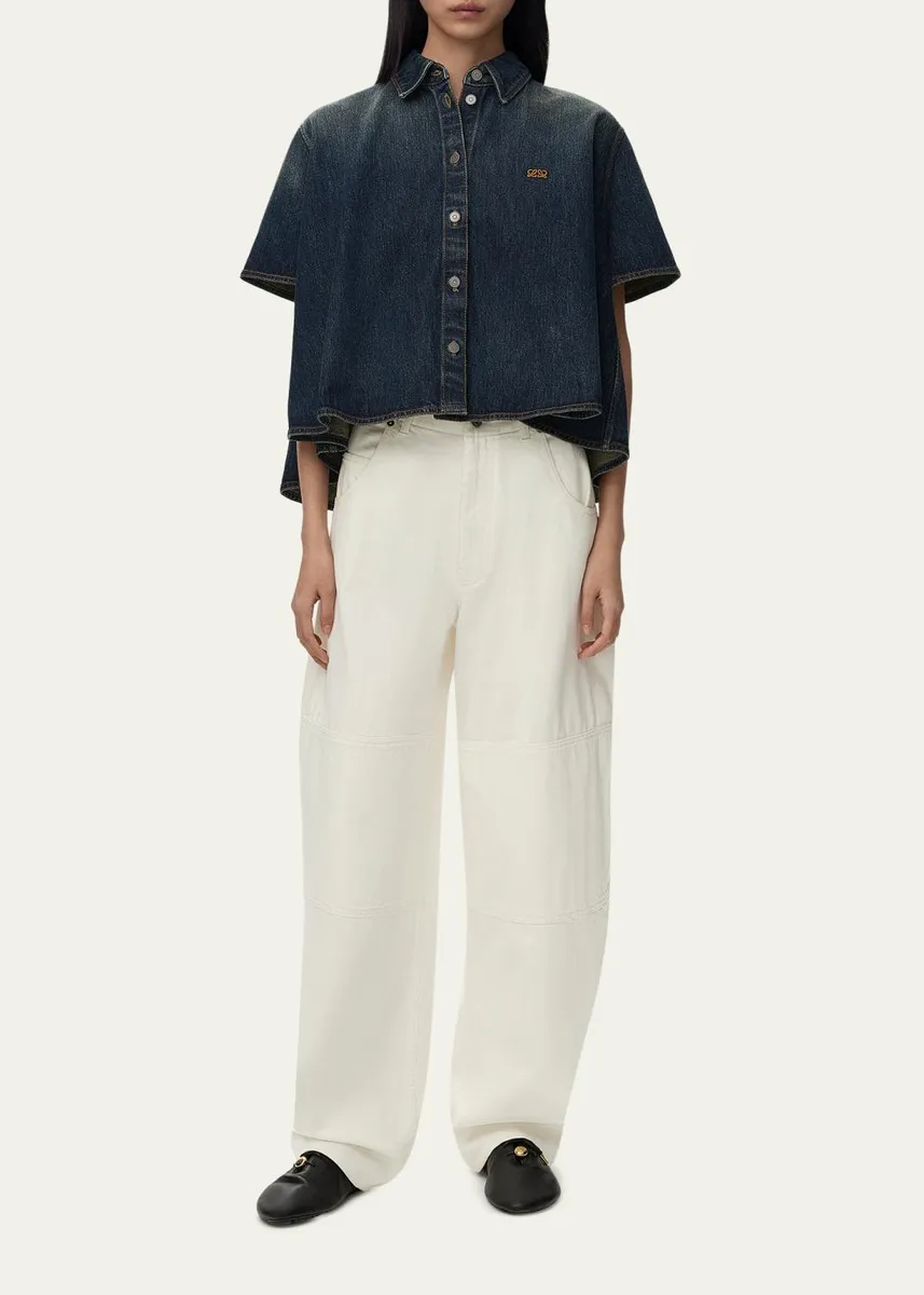 Loewe Short-Sleeve Denim Trapeze Button-Down Shirt | Thumbnail 2