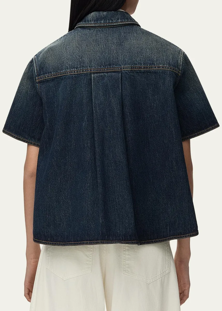 Loewe Short-Sleeve Denim Trapeze Button-Down Shirt | Thumbnail 3