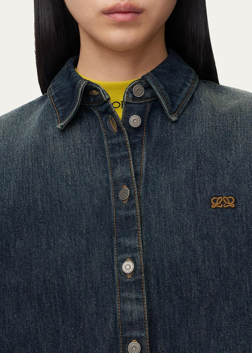 Loewe Short-Sleeve Denim Trapeze Button-Down Shirt | Thumbnail 5