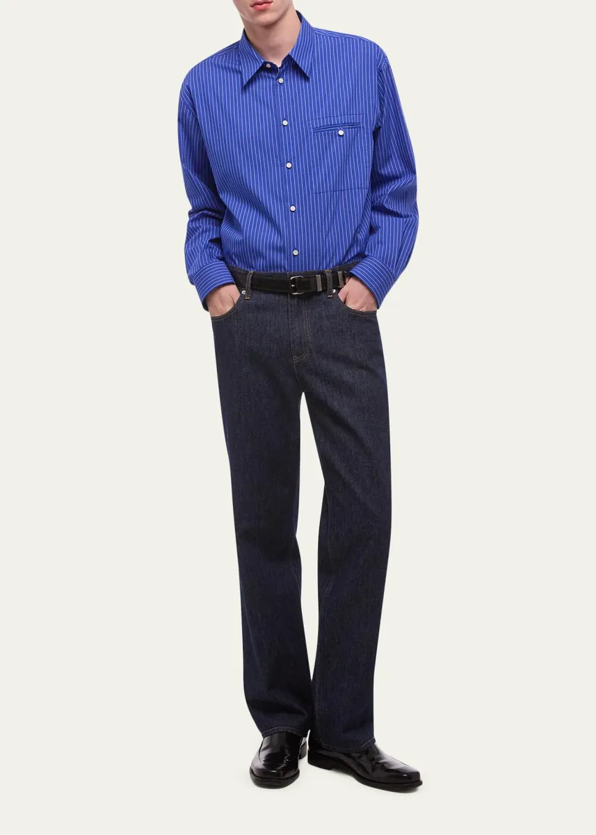 Helmut Lang Men's Pinstripe Poplin Double-Pocket Button-Down Shirt | Thumbnail 2