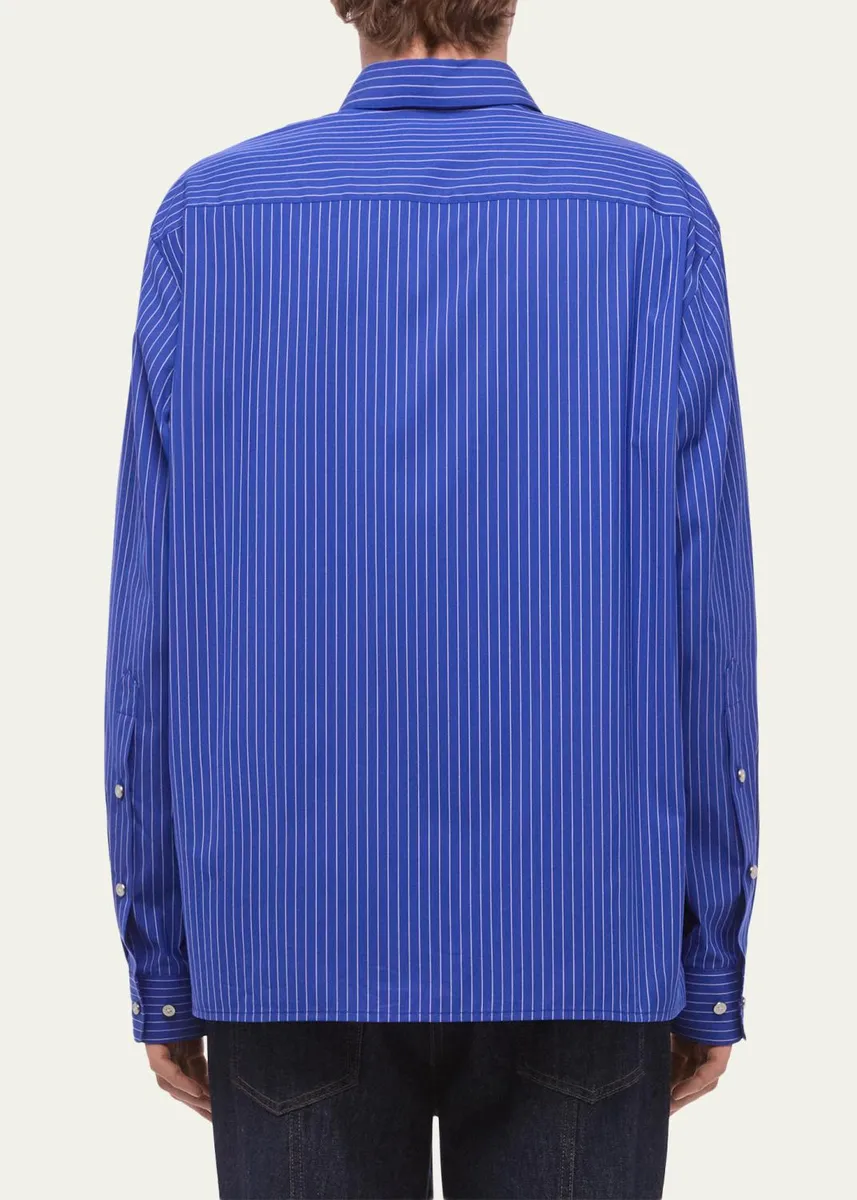 Helmut Lang Men's Pinstripe Poplin Double-Pocket Button-Down Shirt | Thumbnail 3