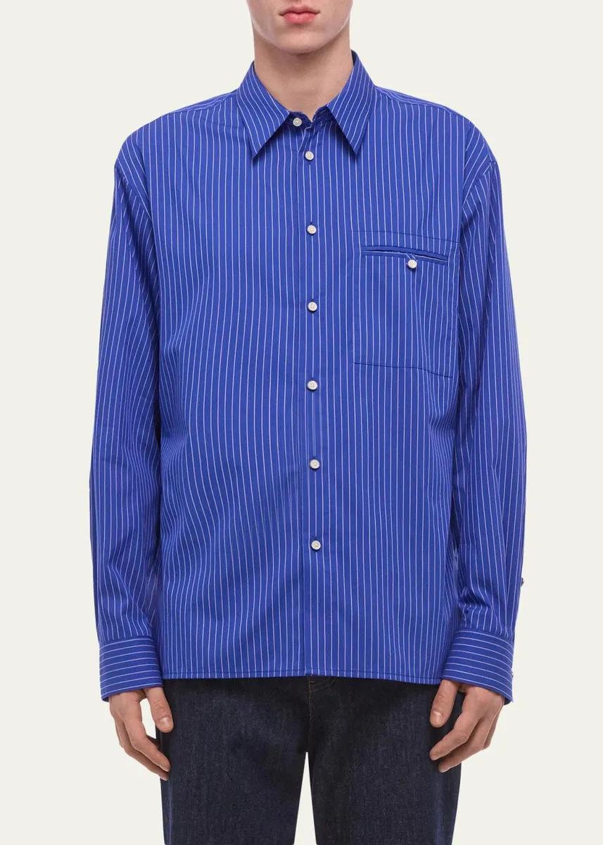 Helmut Lang Men's Pinstripe Poplin Double-Pocket Button-Down Shirt | Thumbnail 4