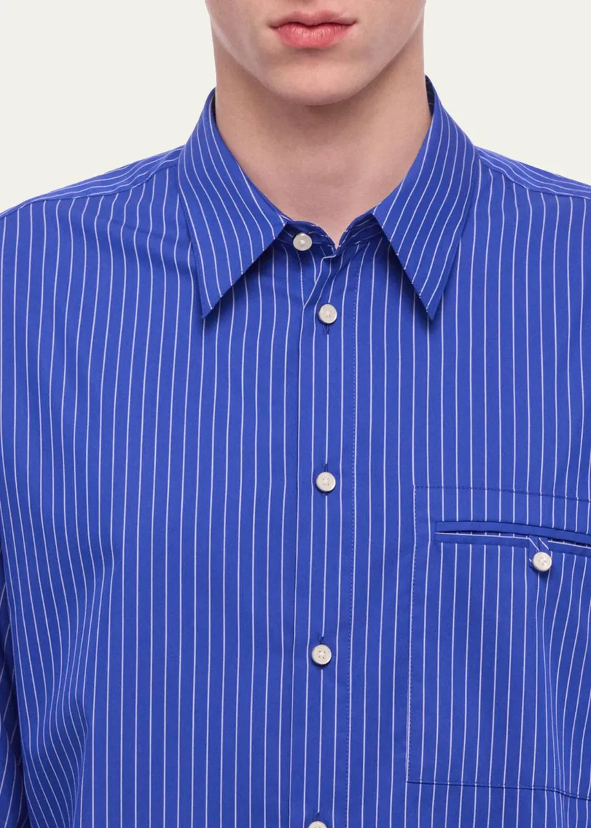 Helmut Lang Men's Pinstripe Poplin Double-Pocket Button-Down Shirt | Thumbnail 5