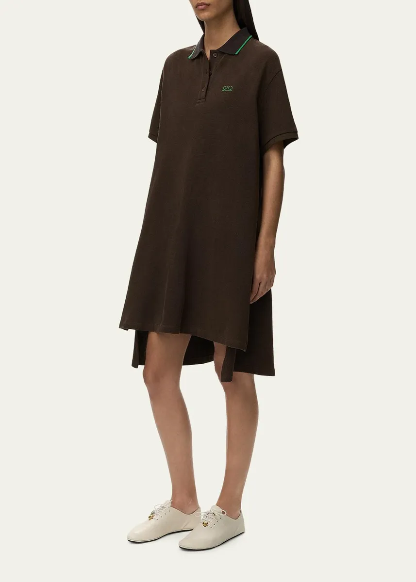 Loewe Short-Sleeve Cotton Pique High-Low Polo Dress | Thumbnail 2