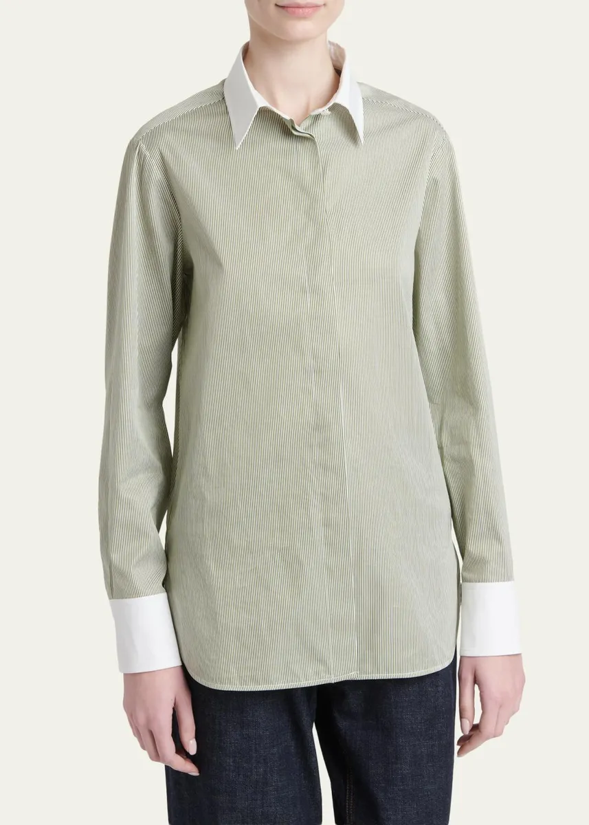 Kiton Striped Cashmere Poplin Button-Down Shirt | Thumbnail 4 Kiton Striped Cashmere Poplin Button-Down Shirt | Thumbnail 4