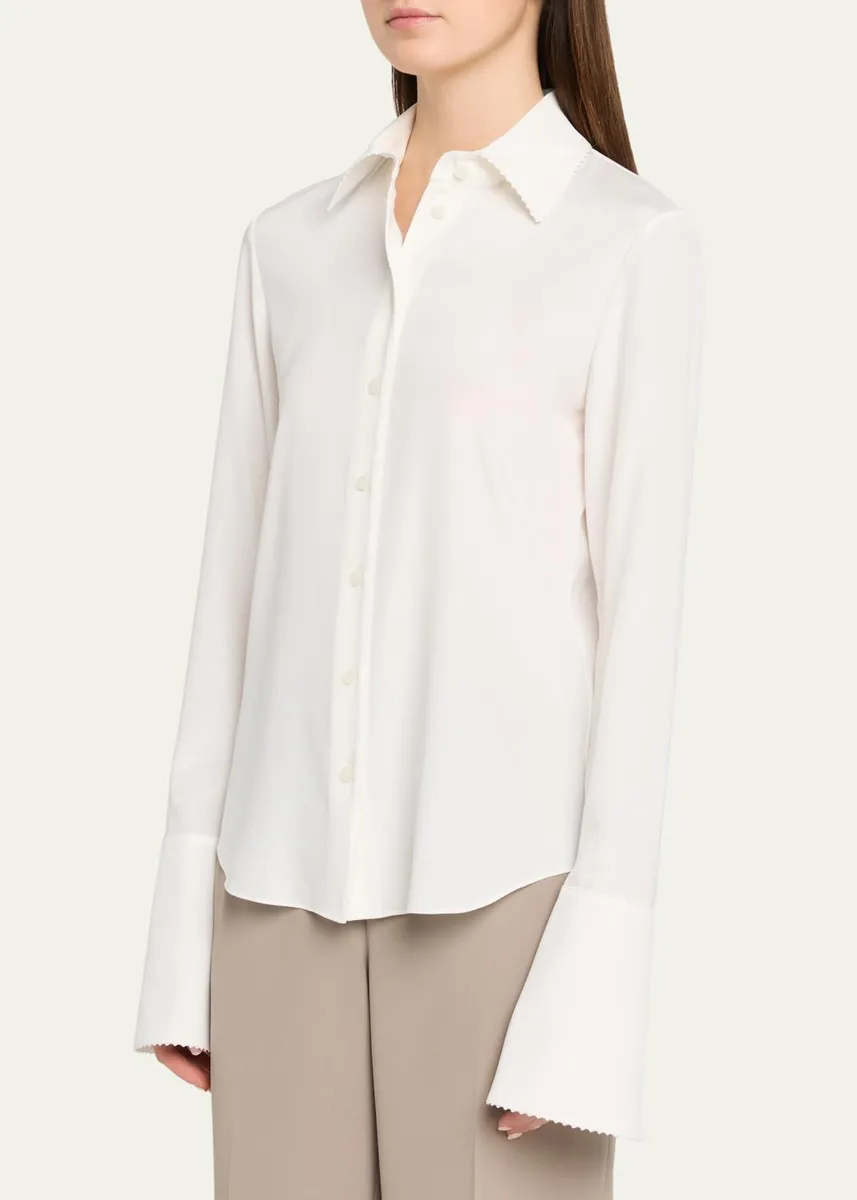 Lafayette 148 New York Lace-Trim Organic Silk Georgette Blouse | Thumbnail 4 Lafayette 148 New York Lace-Trim Organic Silk Georgette Blouse | Thumbnail 4