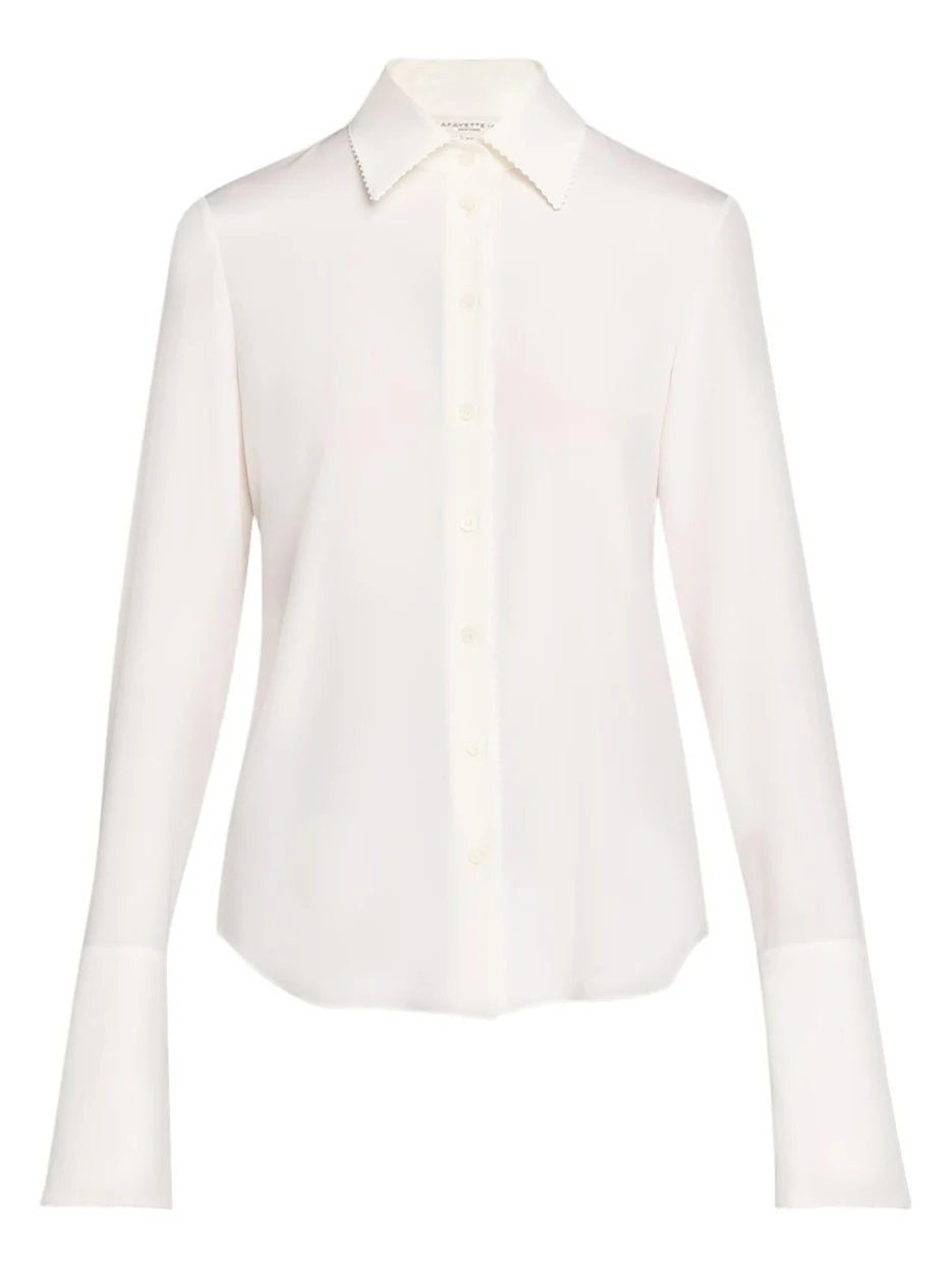 Lace-Trim Organic Silk Georgette Blouse