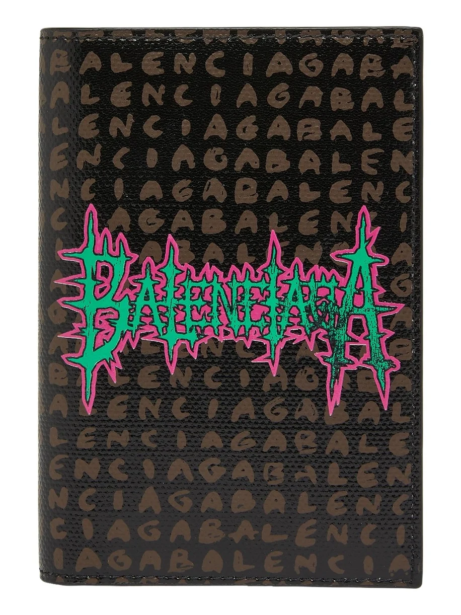Balenciaga Men's Snob Allover Logo Passport Wallet