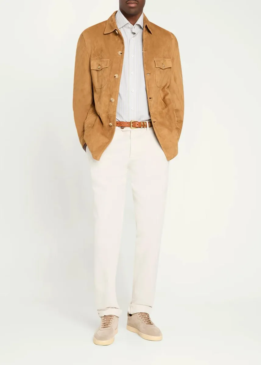 Cesare Attolini Men's Suede Check-Lined Shirt Jacket | Thumbnail 2 Cesare Attolini Men's Suede Check-Lined Shirt Jacket | Thumbnail 2