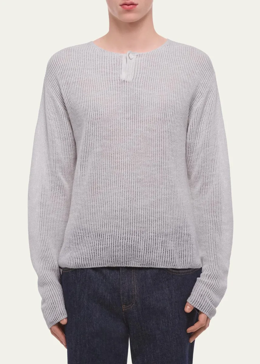 Helmut Lang Men's Waffle-Knit Henley T-Shirt | Thumbnail 4 Helmut Lang Men's Waffle-Knit Henley T-Shirt | Thumbnail 4